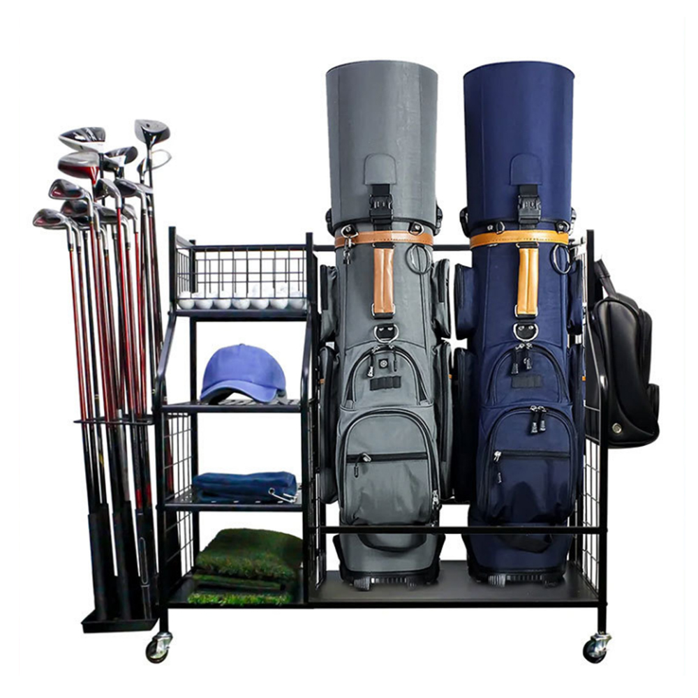 Sports Equipment Rack - ถุงกอล์ฟจัดเก็บโรงรถออแกไนเซอร์แร็คเหมาะสําหรับกระเป๋ากีฬา 2 ใบและอุปกรณ์กอล์ฟอื่นๆอุปกรณ์กอล์ฟขาตั้งการออกแบบขนาดใหญ่